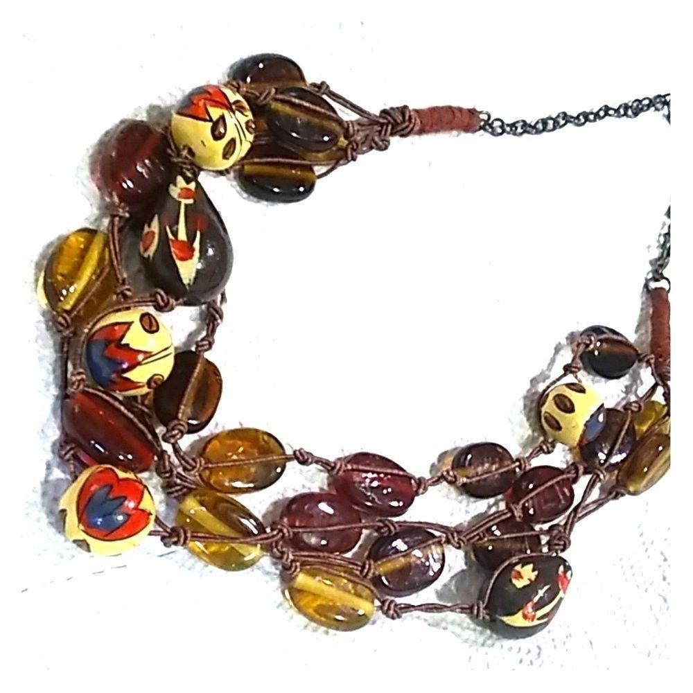 Multi strand brown beaded necklace boho